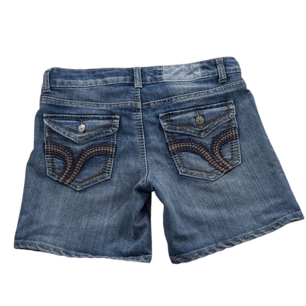 Y2K Vanilla Star Low Rise Denim Shorts McBling Embroidered Flap Pocket Sz 9 - Picture 2 of 11